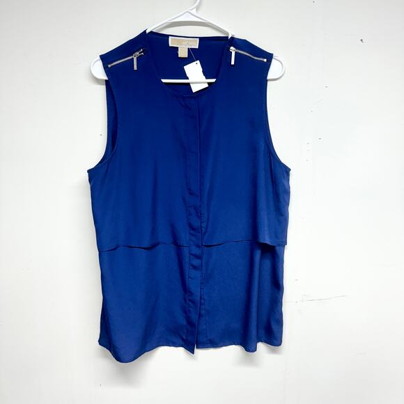 Michael Michael Kors Women Gold Zipper Shoulder Blue Tank Top Size Large - Picture 1 of 3
